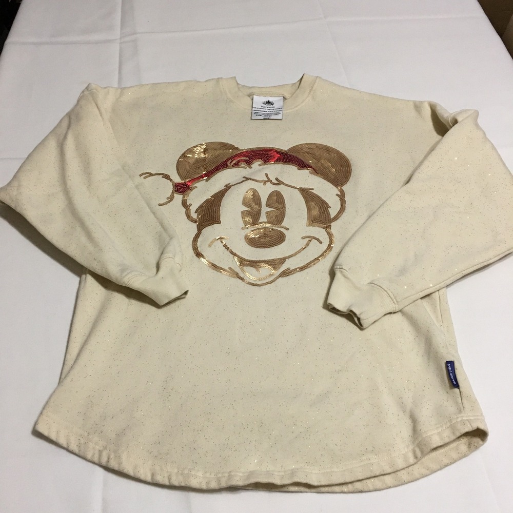 Disney Spirit Jersey Womens XS Cream Sequin Mickey Mouse Walt Disney World